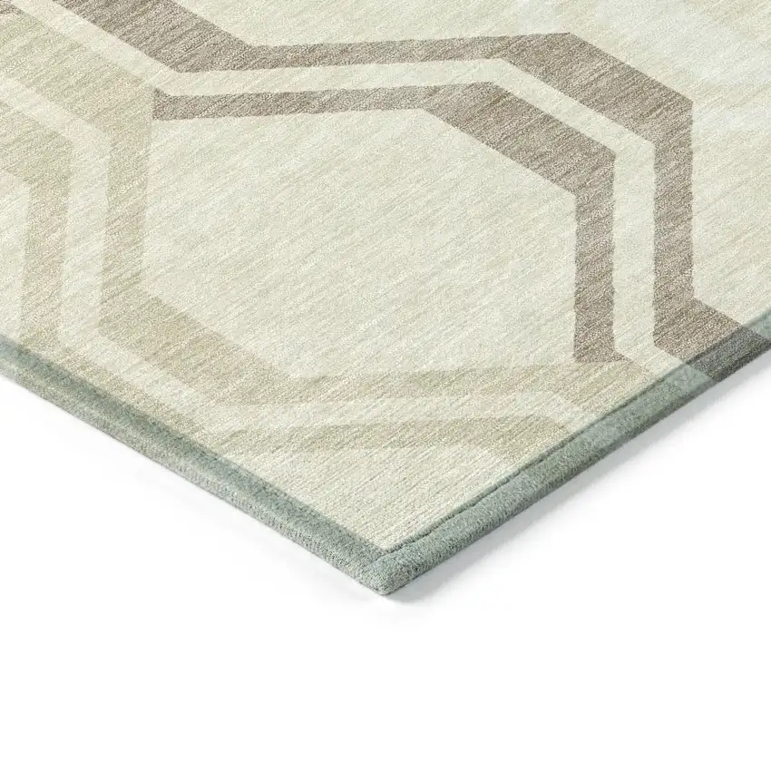 Beige And Brown Geometric Washable Indoor Outdoor Area Rug Photo 5