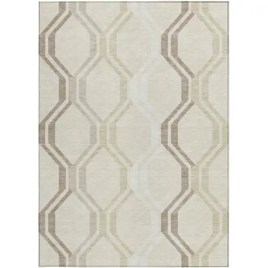 Beige And Brown Geometric Washable Indoor Outdoor Area Rug Photo 4