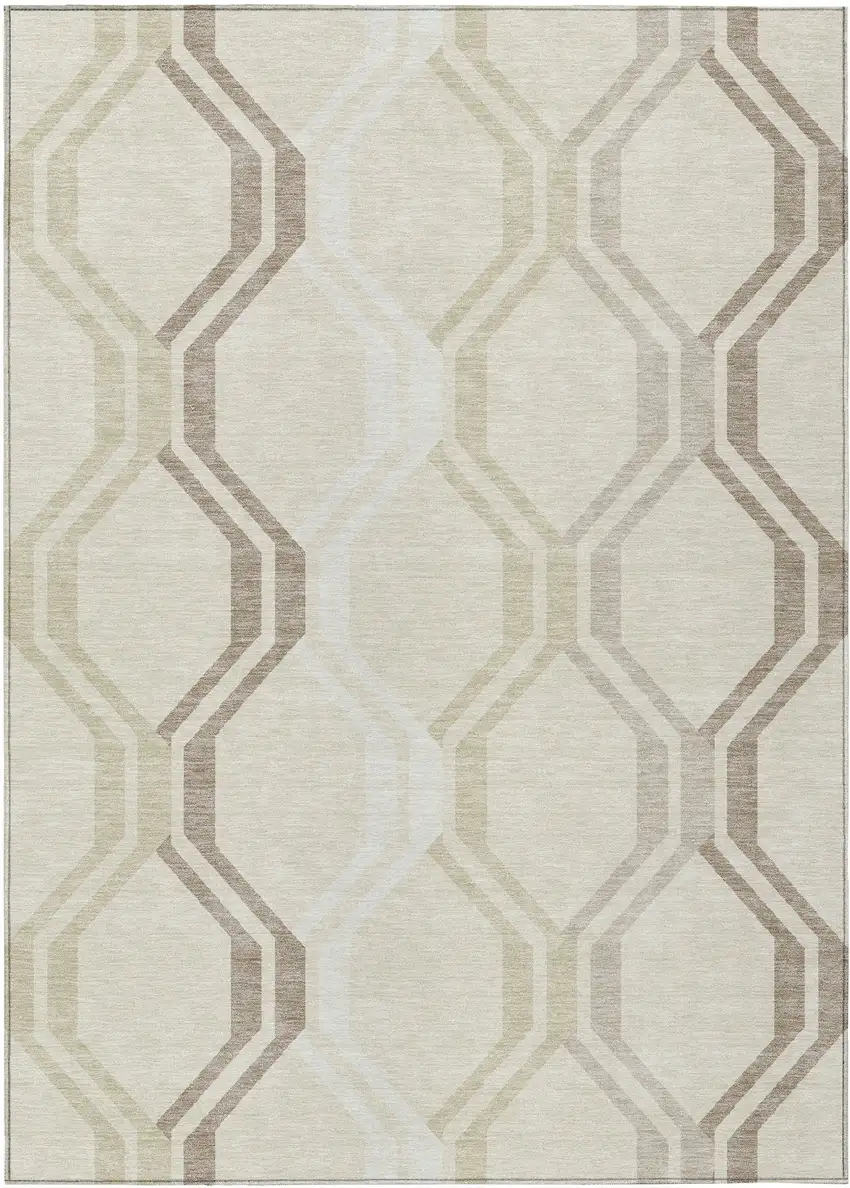 Beige And Brown Geometric Washable Indoor Outdoor Area Rug Photo 2