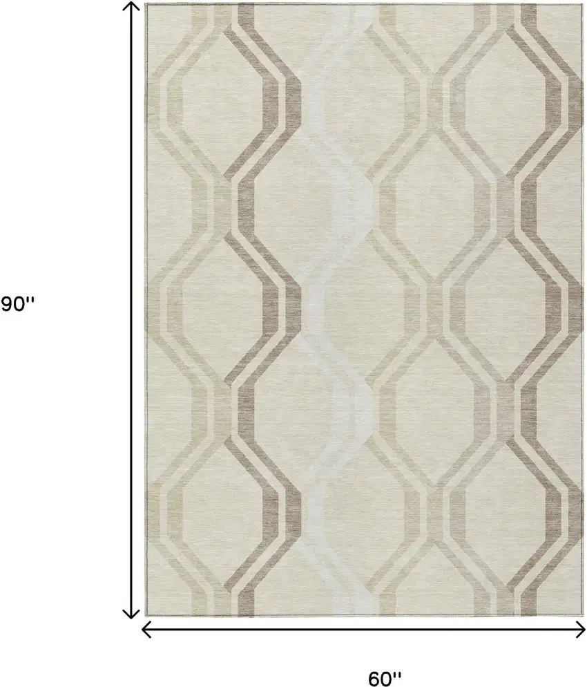 Beige And Brown Geometric Washable Indoor Outdoor Area Rug Photo 3