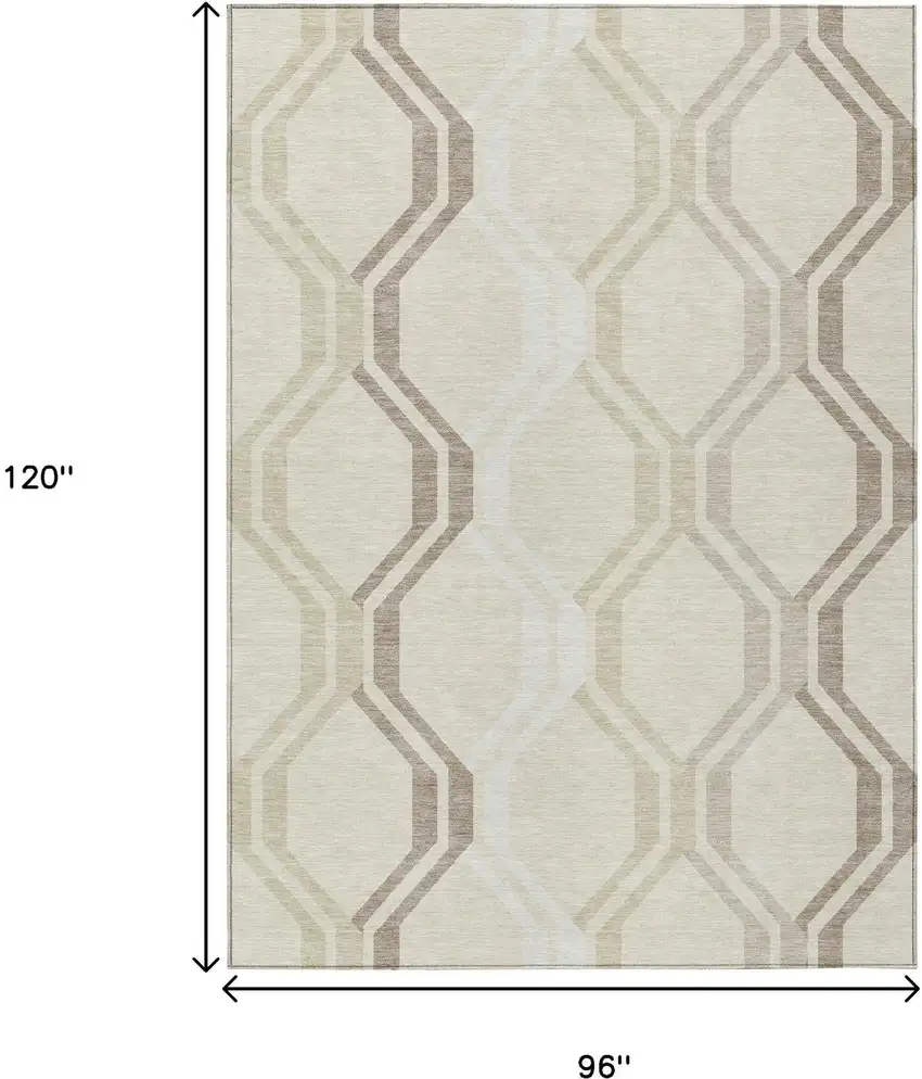 Beige And Brown Geometric Washable Indoor Outdoor Area Rug Photo 3