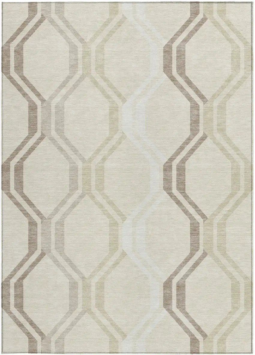 Beige And Brown Geometric Washable Indoor Outdoor Area Rug Photo 4