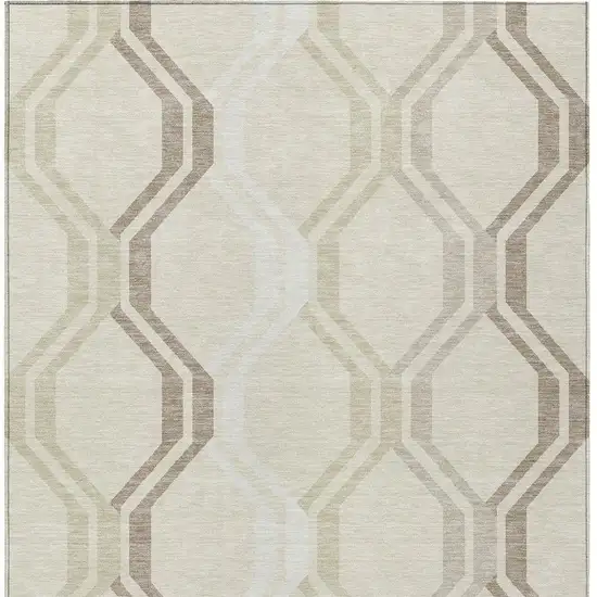 Beige And Brown Geometric Washable Indoor Outdoor Area Rug Photo 5