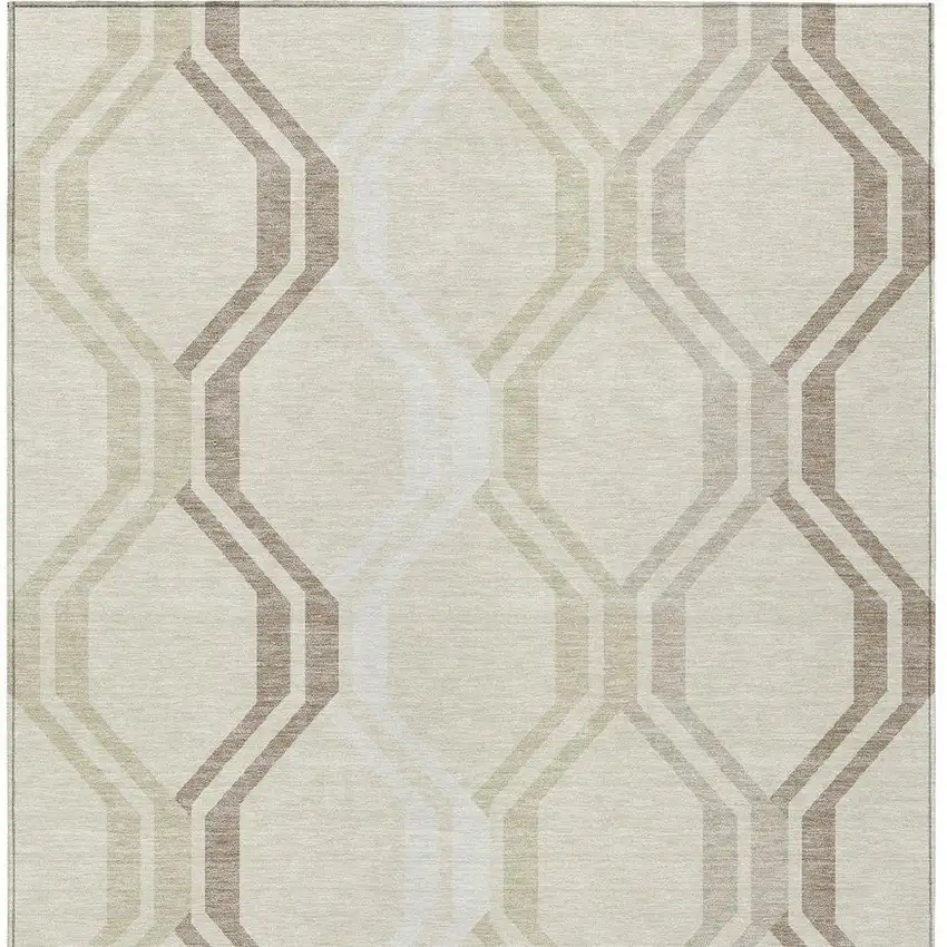 Beige And Brown Geometric Washable Indoor Outdoor Area Rug Photo 5