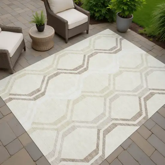 Beige And Brown Geometric Washable Indoor Outdoor Area Rug Photo 6