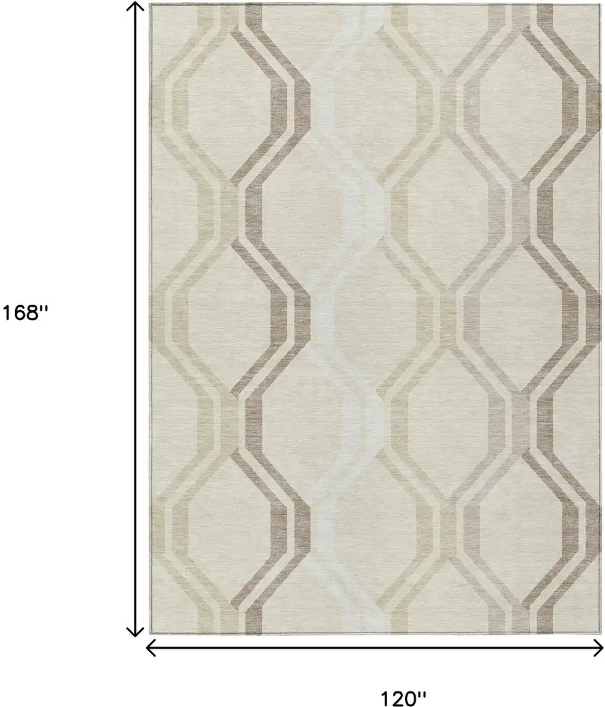 Beige And Brown Geometric Washable Indoor Outdoor Area Rug Photo 3
