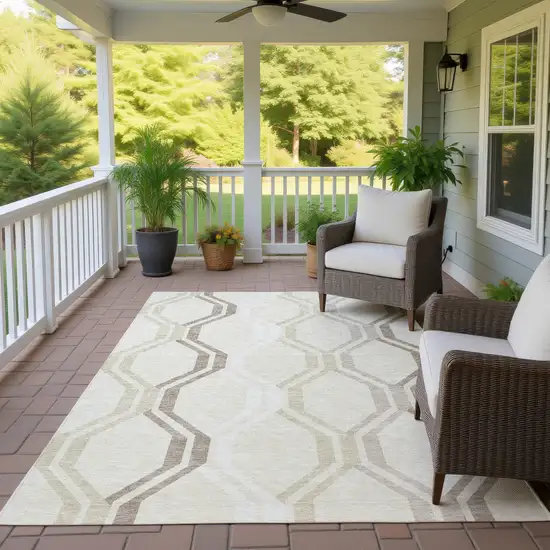 Beige And Brown Geometric Washable Indoor Outdoor Area Rug Photo 9