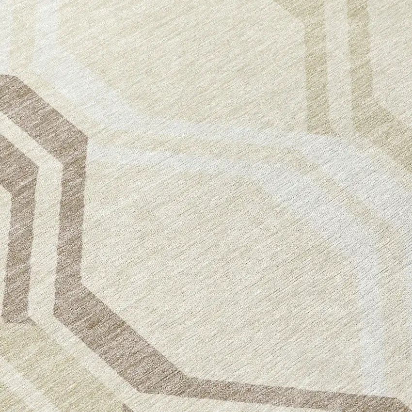 Beige And Brown Geometric Washable Indoor Outdoor Area Rug Photo 8