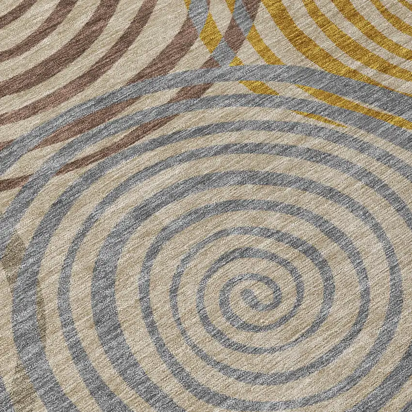Beige And Brown Geometric Washable Indoor Outdoor Area Rug Photo 9