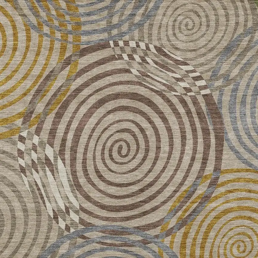 Beige And Brown Geometric Washable Indoor Outdoor Area Rug Photo 2