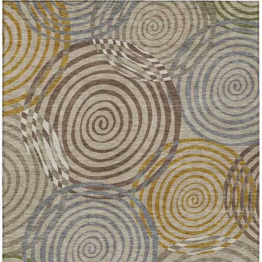 Beige And Brown Geometric Washable Indoor Outdoor Area Rug Photo 3