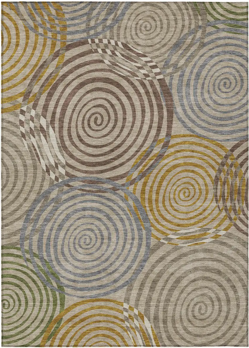 Beige And Brown Geometric Washable Indoor Outdoor Area Rug Photo 1