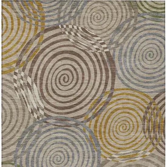 Beige And Brown Geometric Washable Indoor Outdoor Area Rug Photo 3