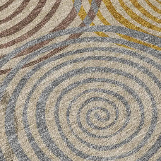 Beige And Brown Geometric Washable Indoor Outdoor Area Rug Photo 9