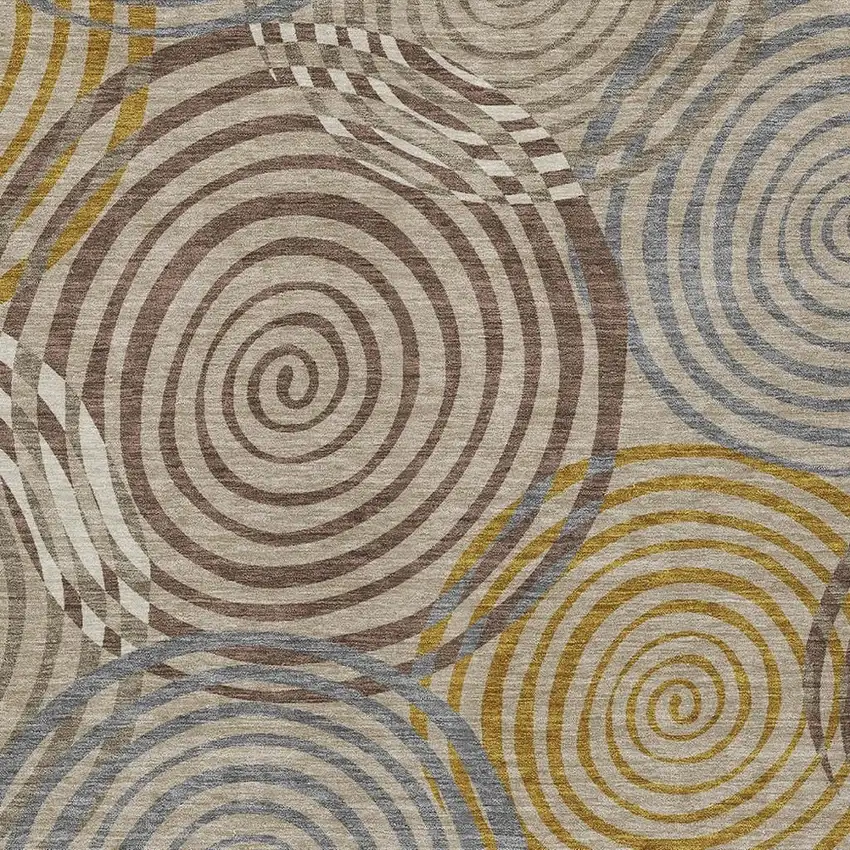 Beige And Brown Geometric Washable Indoor Outdoor Area Rug Photo 2