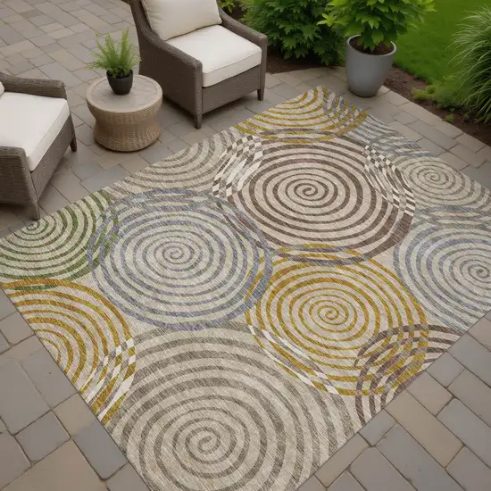 Beige And Brown Geometric Washable Indoor Outdoor Area Rug Photo 7