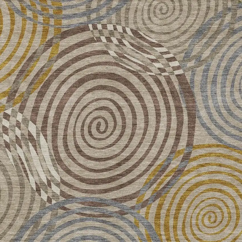 Beige And Brown Geometric Washable Indoor Outdoor Area Rug Photo 2
