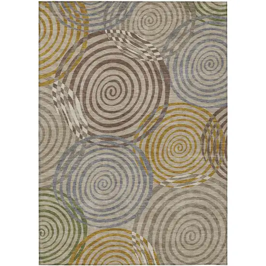 Beige And Brown Geometric Washable Indoor Outdoor Area Rug Photo 1