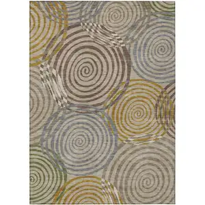 Photo of Beige And Brown Geometric Washable Indoor Outdoor Area Rug