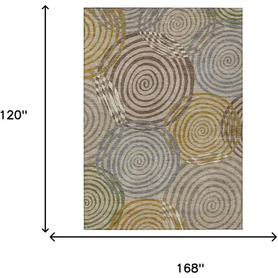 Beige And Brown Geometric Washable Indoor Outdoor Area Rug Photo 9