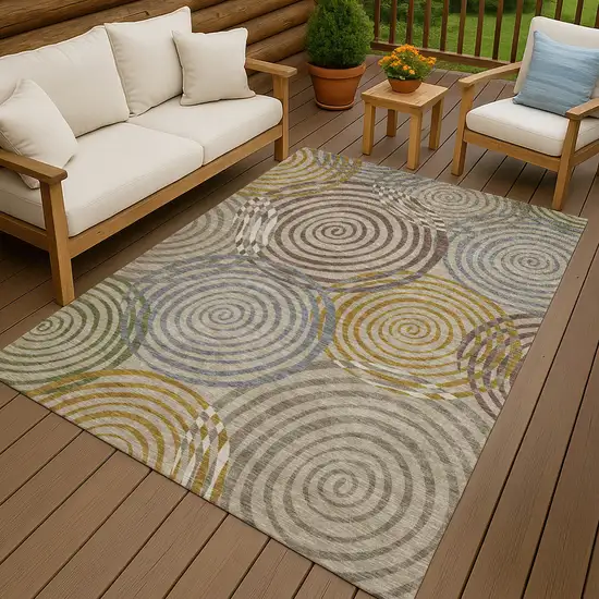 Beige And Brown Geometric Washable Indoor Outdoor Area Rug Photo 3