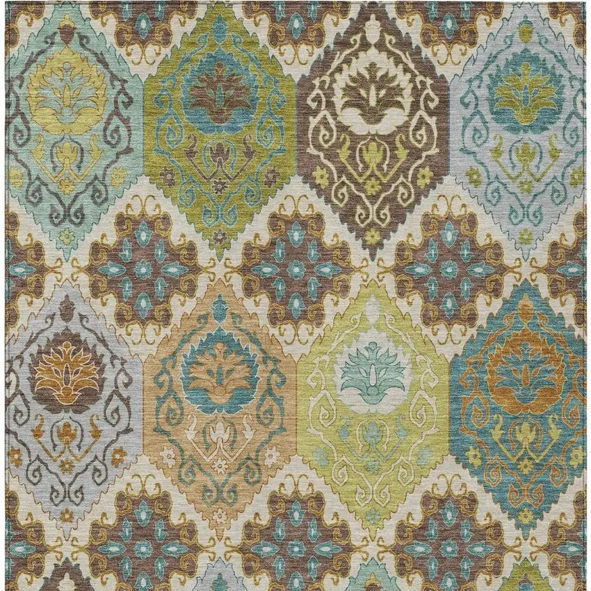 Beige And Brown Geometric Washable Indoor Outdoor Area Rug Photo 3