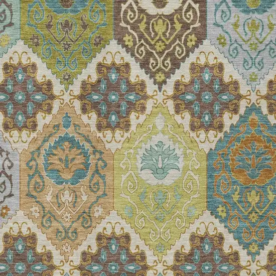Beige And Brown Geometric Washable Indoor Outdoor Area Rug Photo 2