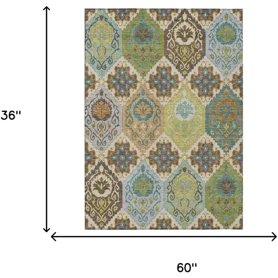 Beige And Brown Geometric Washable Indoor Outdoor Area Rug Photo 6