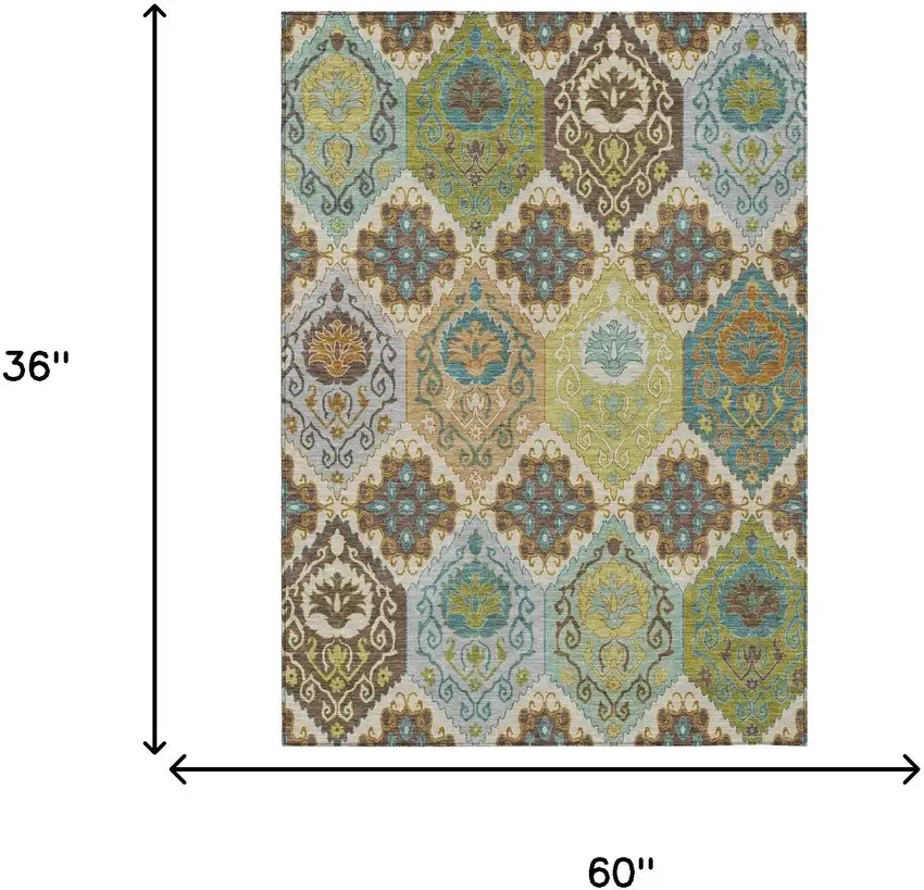 Beige And Brown Geometric Washable Indoor Outdoor Area Rug Photo 6