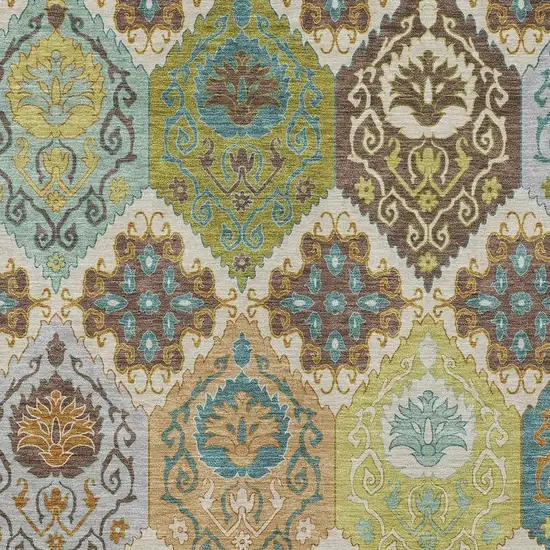Beige And Brown Geometric Washable Indoor Outdoor Area Rug Photo 2