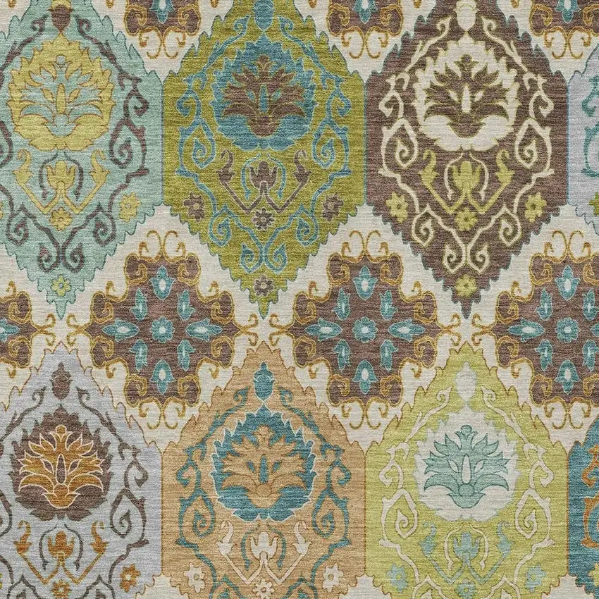 Beige And Brown Geometric Washable Indoor Outdoor Area Rug Photo 2