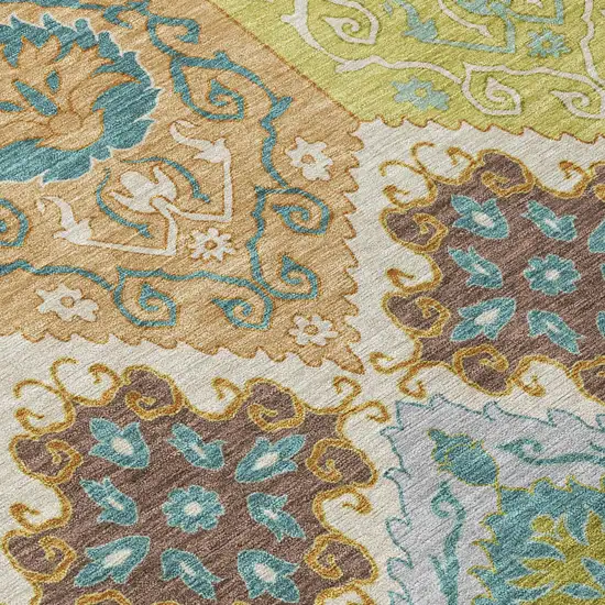 Beige And Brown Geometric Washable Indoor Outdoor Area Rug Photo 5