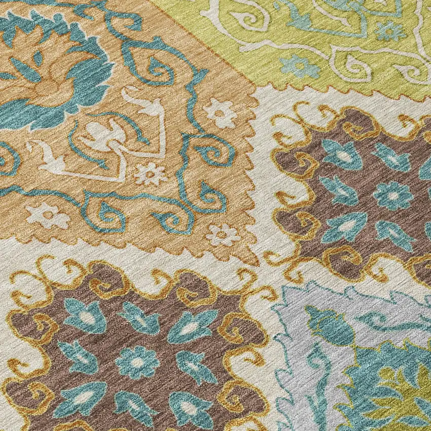 Beige And Brown Geometric Washable Indoor Outdoor Area Rug Photo 5
