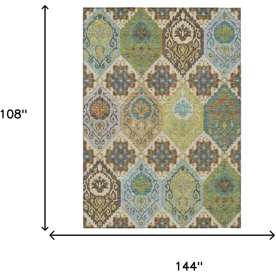 Beige And Brown Geometric Washable Indoor Outdoor Area Rug Photo 6