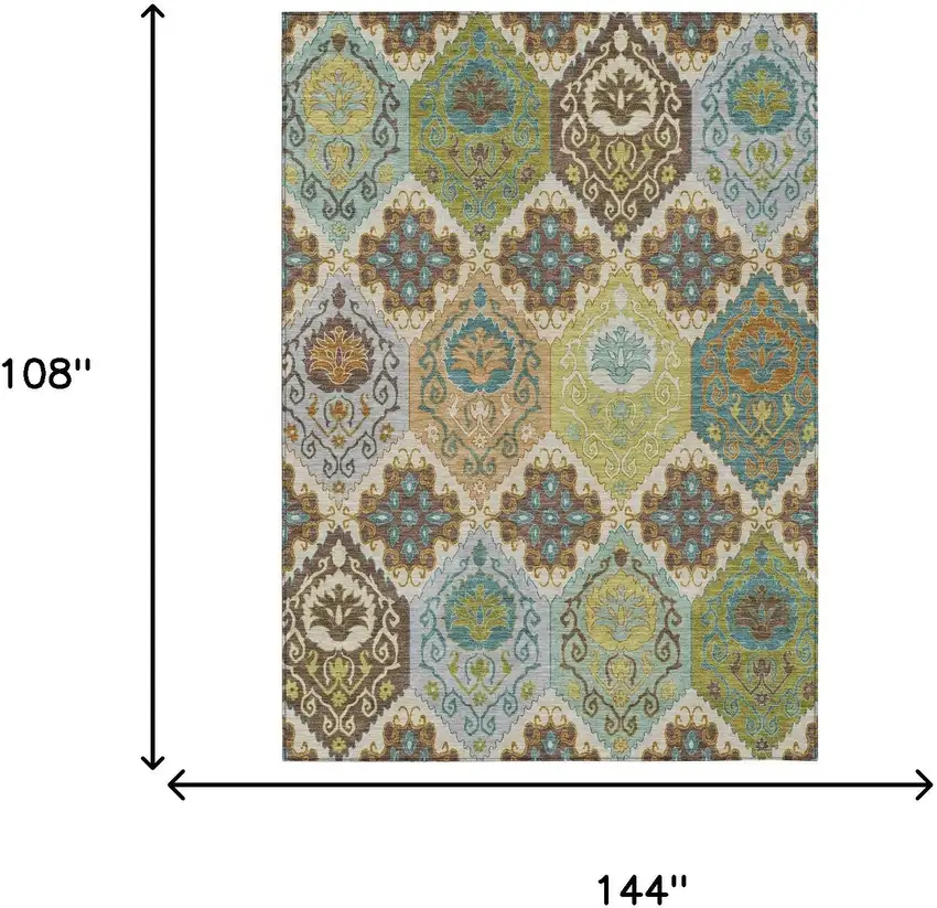 Beige And Brown Geometric Washable Indoor Outdoor Area Rug Photo 6