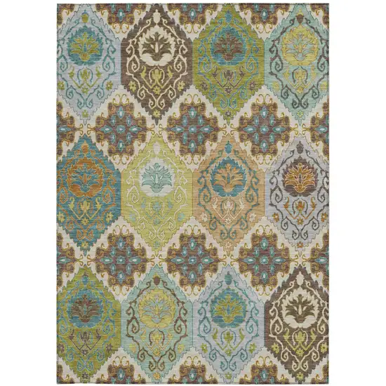 Beige And Brown Geometric Washable Indoor Outdoor Area Rug Photo 3