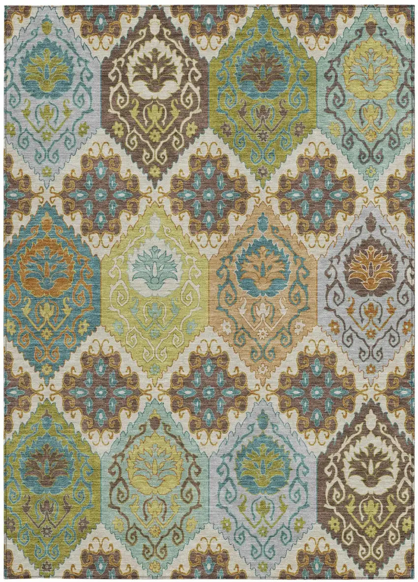 Beige And Brown Geometric Washable Indoor Outdoor Area Rug Photo 3