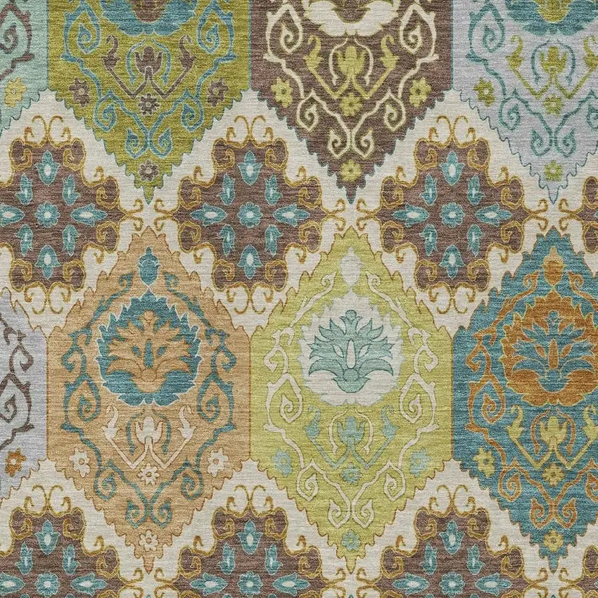 Beige And Brown Geometric Washable Indoor Outdoor Area Rug Photo 2