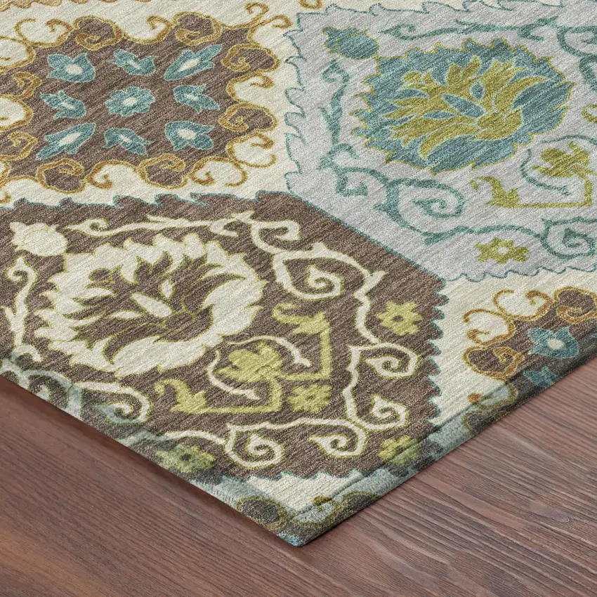 Beige And Brown Geometric Washable Indoor Outdoor Area Rug Photo 4