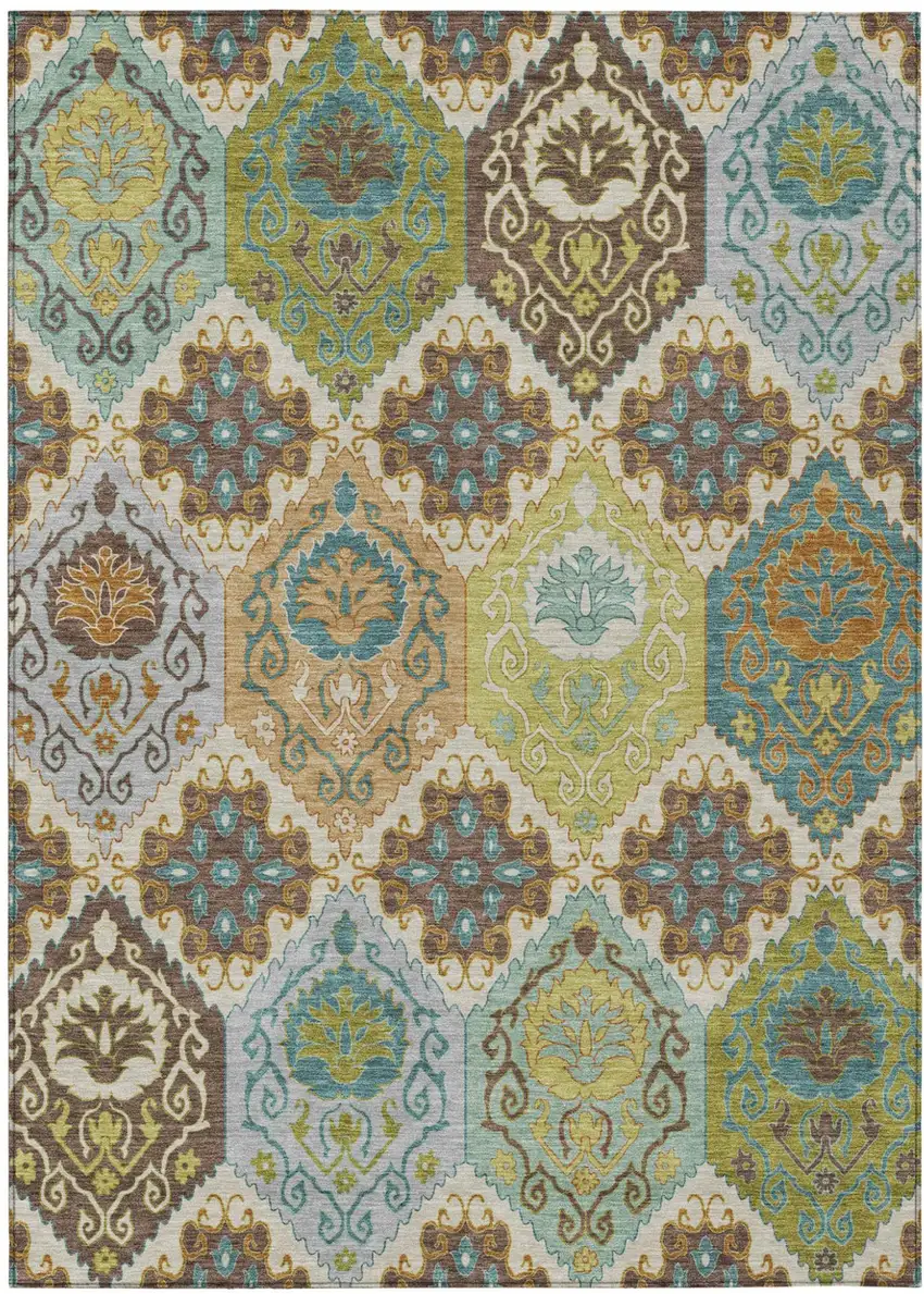 Beige And Brown Geometric Washable Indoor Outdoor Area Rug Photo 1