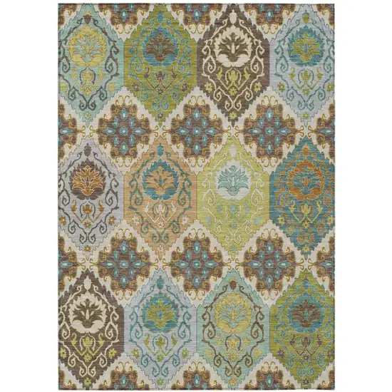 Beige And Brown Geometric Washable Indoor Outdoor Area Rug Photo 1