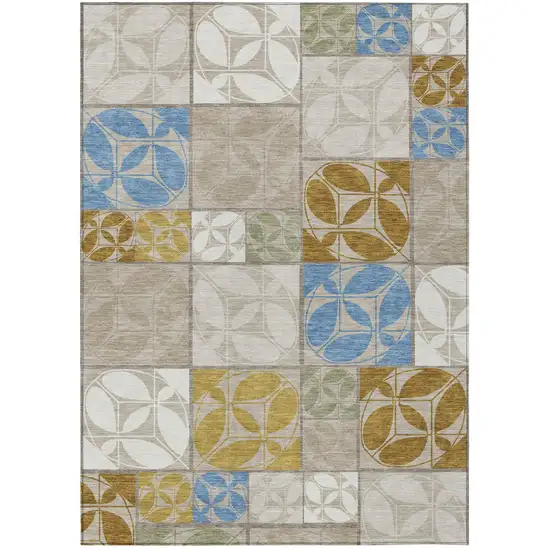 Beige And Brown Geometric Washable Indoor Outdoor Area Rug Photo 1
