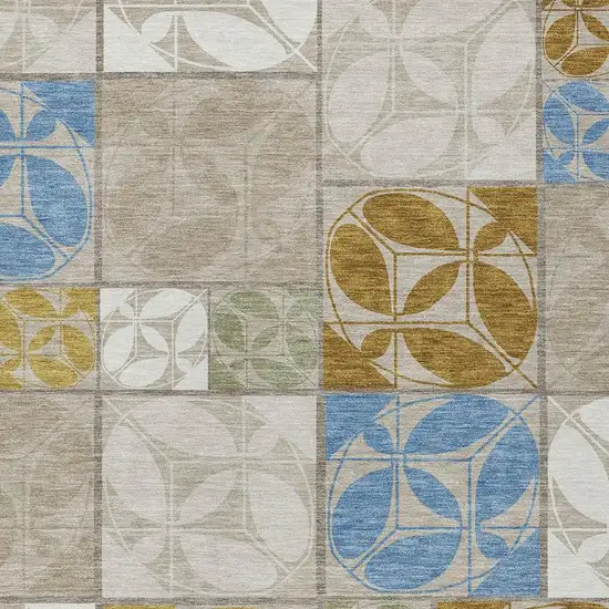 Beige And Brown Geometric Washable Indoor Outdoor Area Rug Photo 2