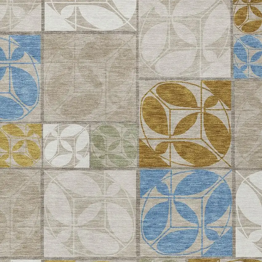 Beige And Brown Geometric Washable Indoor Outdoor Area Rug Photo 2