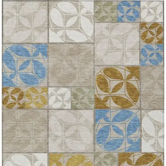 Beige And Brown Geometric Washable Indoor Outdoor Area Rug Photo 3