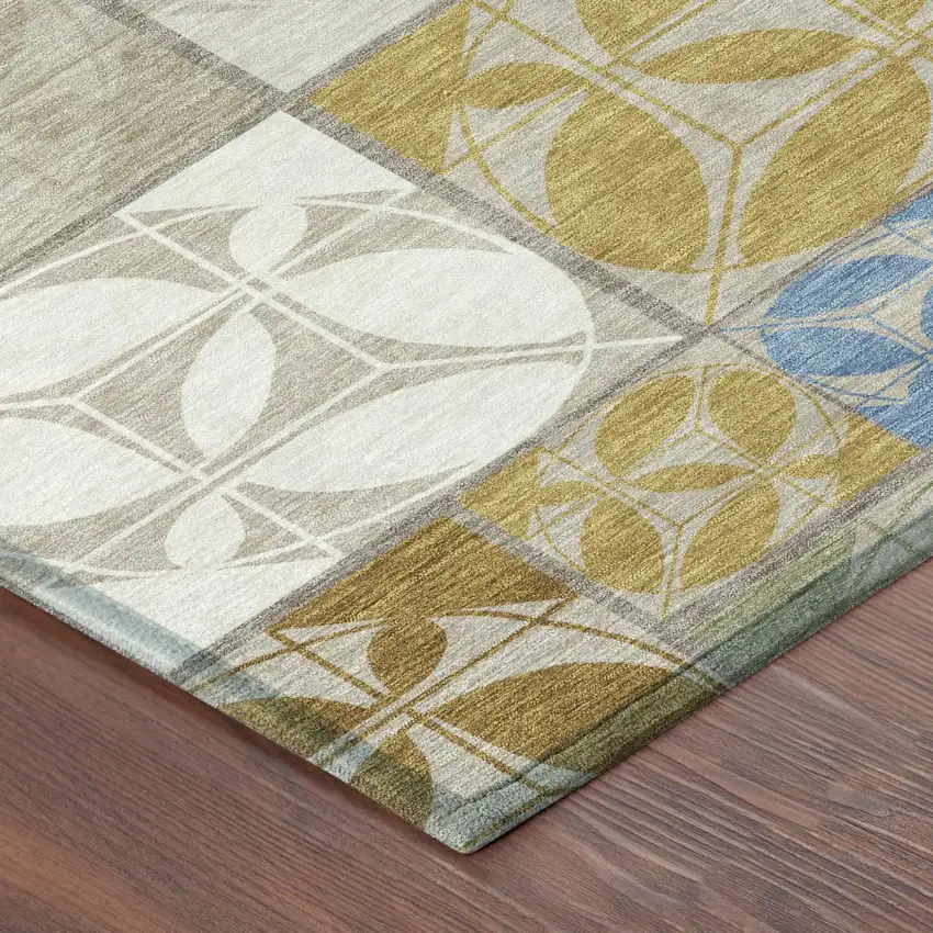 Beige And Brown Geometric Washable Indoor Outdoor Area Rug Photo 4