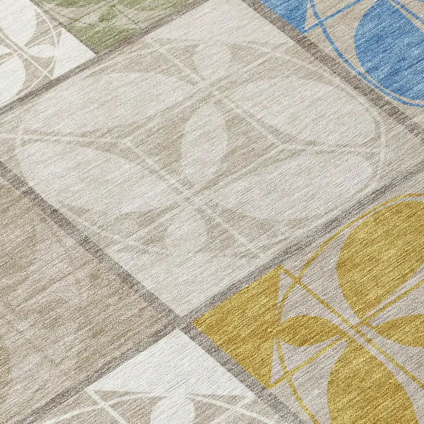 Beige And Brown Geometric Washable Indoor Outdoor Area Rug Photo 5