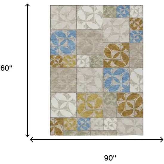 Beige And Brown Geometric Washable Indoor Outdoor Area Rug Photo 6