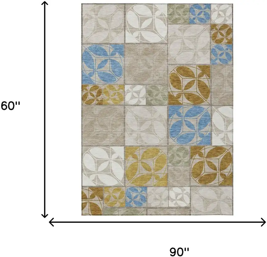 Beige And Brown Geometric Washable Indoor Outdoor Area Rug Photo 6