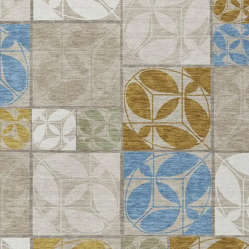 Beige And Brown Geometric Washable Indoor Outdoor Area Rug Photo 2